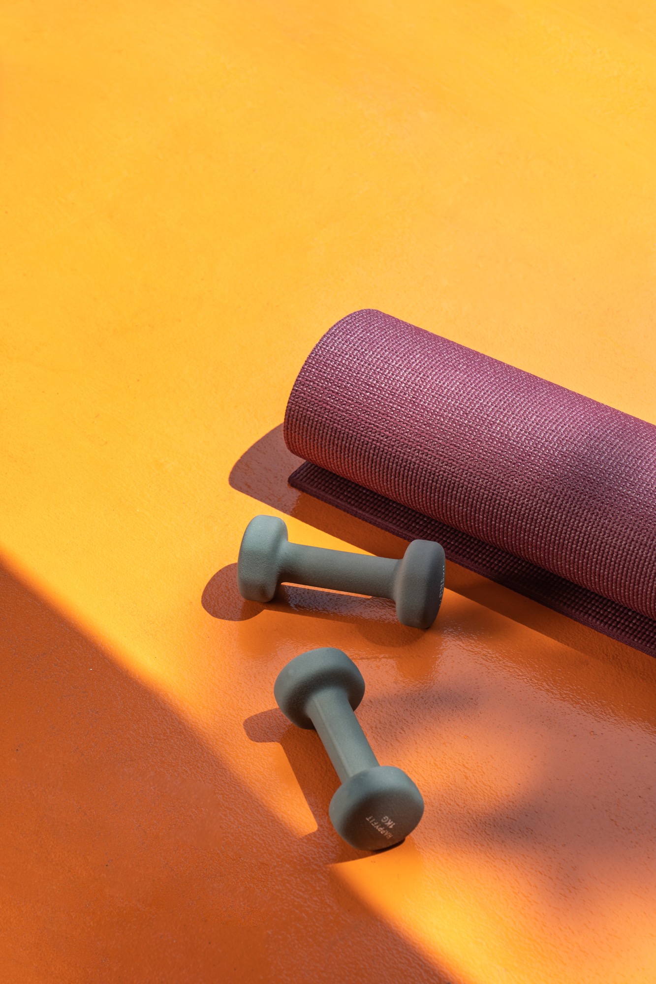 Dumbbell dan mat latihan di Adhyaksa Club